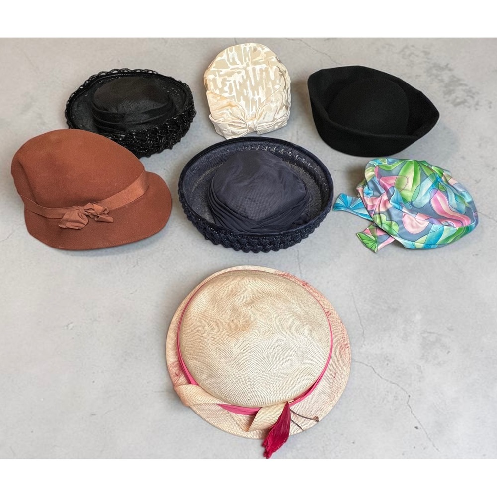 Vintage Womens Hat Lot 7pc Mr Rickie Meadowbrook California Felt Straw Pillbox